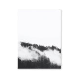 Póster bosque con niebla blanco y negro
