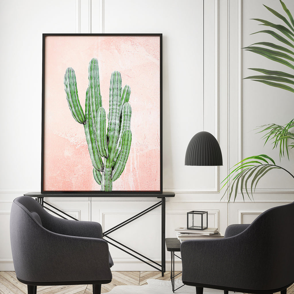 Póster cactus verde y rosa