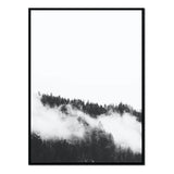 Póster bosque con niebla blanco y negro
