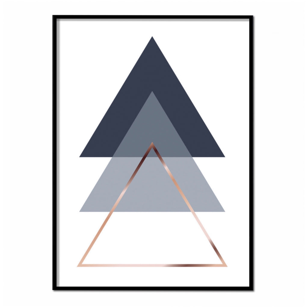 Triángulos Grises - Póster 30x40 con Marco Negro