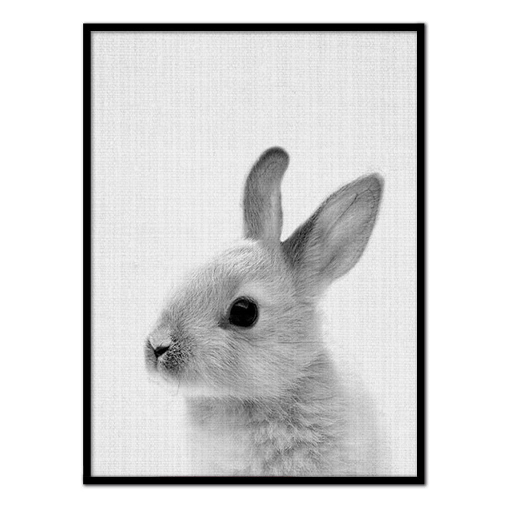 Conejo en blanco y negro - Póster 21x30 con Marco Negro